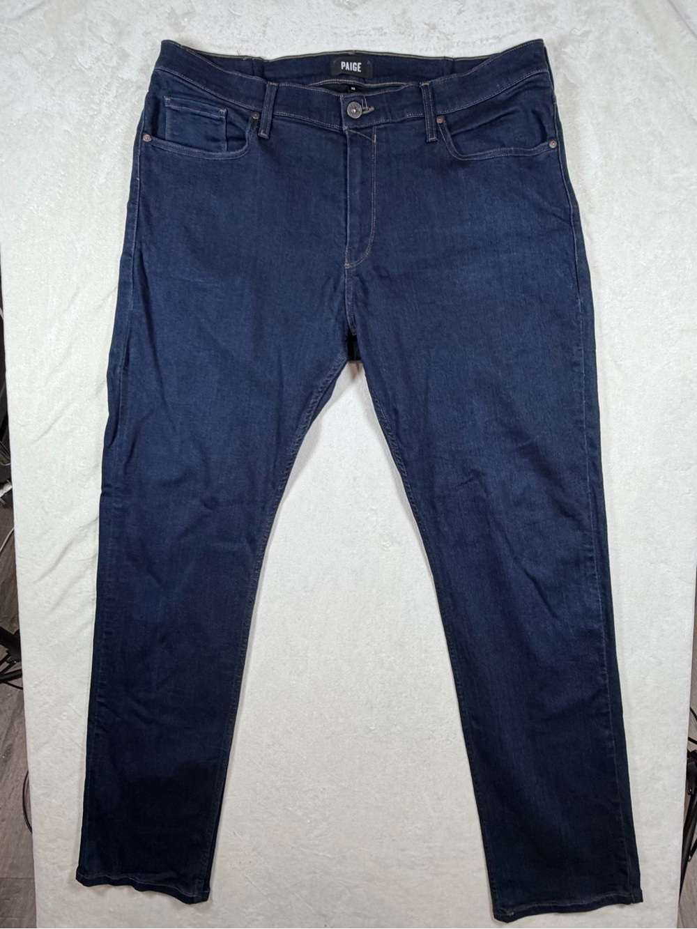 PAIGE Size 38W 33L Federal Men's Dark Wash Stretch Indigo Relaxed Jeans
